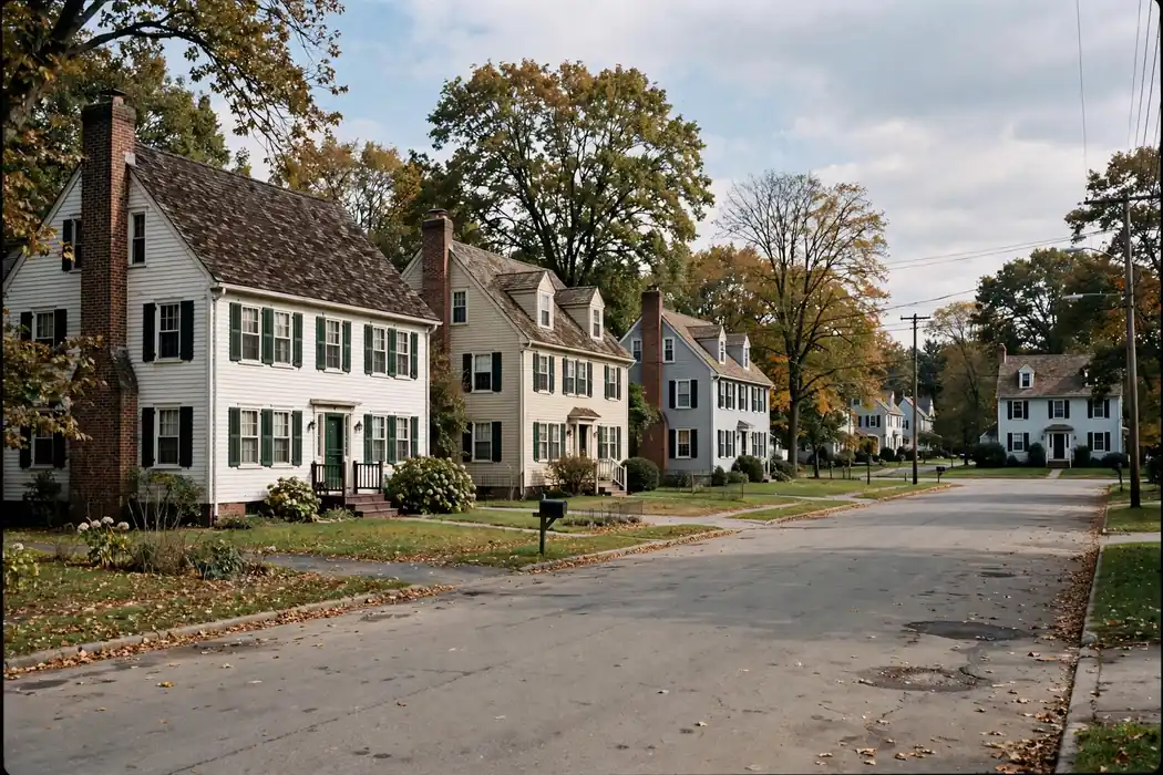 Casas coloniales en la sección del Puente Viejo de Sayreville, NJ