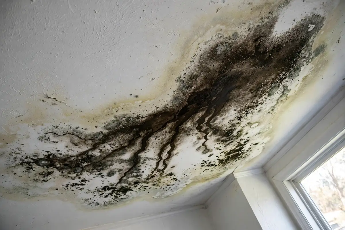 Mancha de agua con molde que se extiende en un techo en una casa Sayreville, NJ