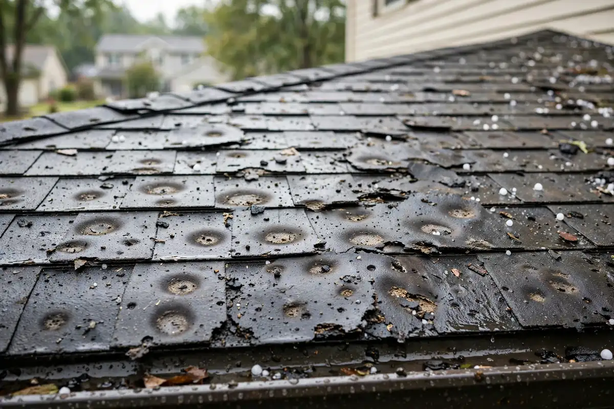 Aceites de asfalto dañado por el granizo después de una tormenta en Sayreville, NJ