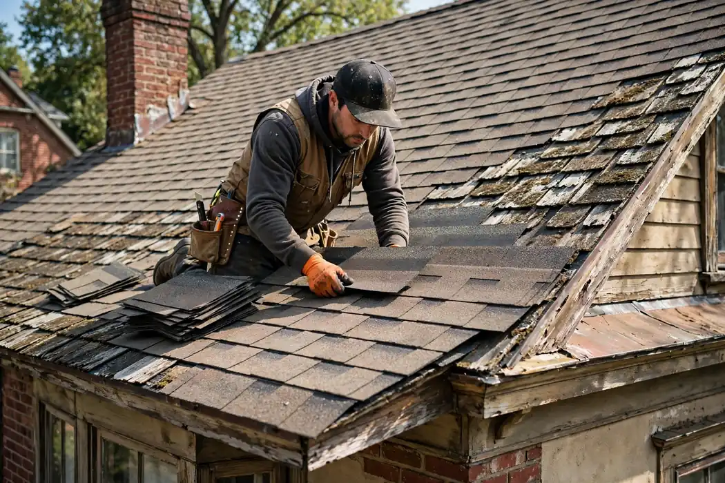 Reparación de fugas en el techo de Shingle en el centro de Sayreville, NJ