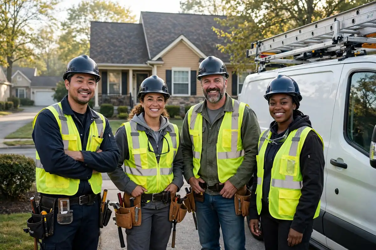 Roof Leak Repair Co equipo frente a un Sayreville, NJ hogar